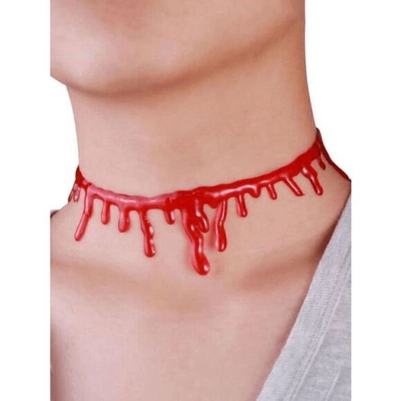 🩸 Halloween Vampire Costume Cosplay Dripping Blood Choker Necklace NEW - Picture 3 of 13
